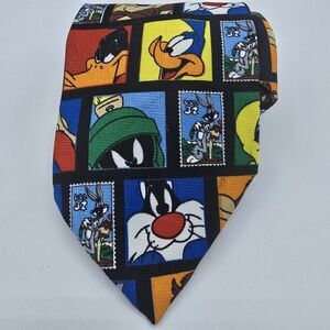 Mens Necktie Vintage Looney Tunes Mania Plaid 55" x 4" Taz Porky Silvester